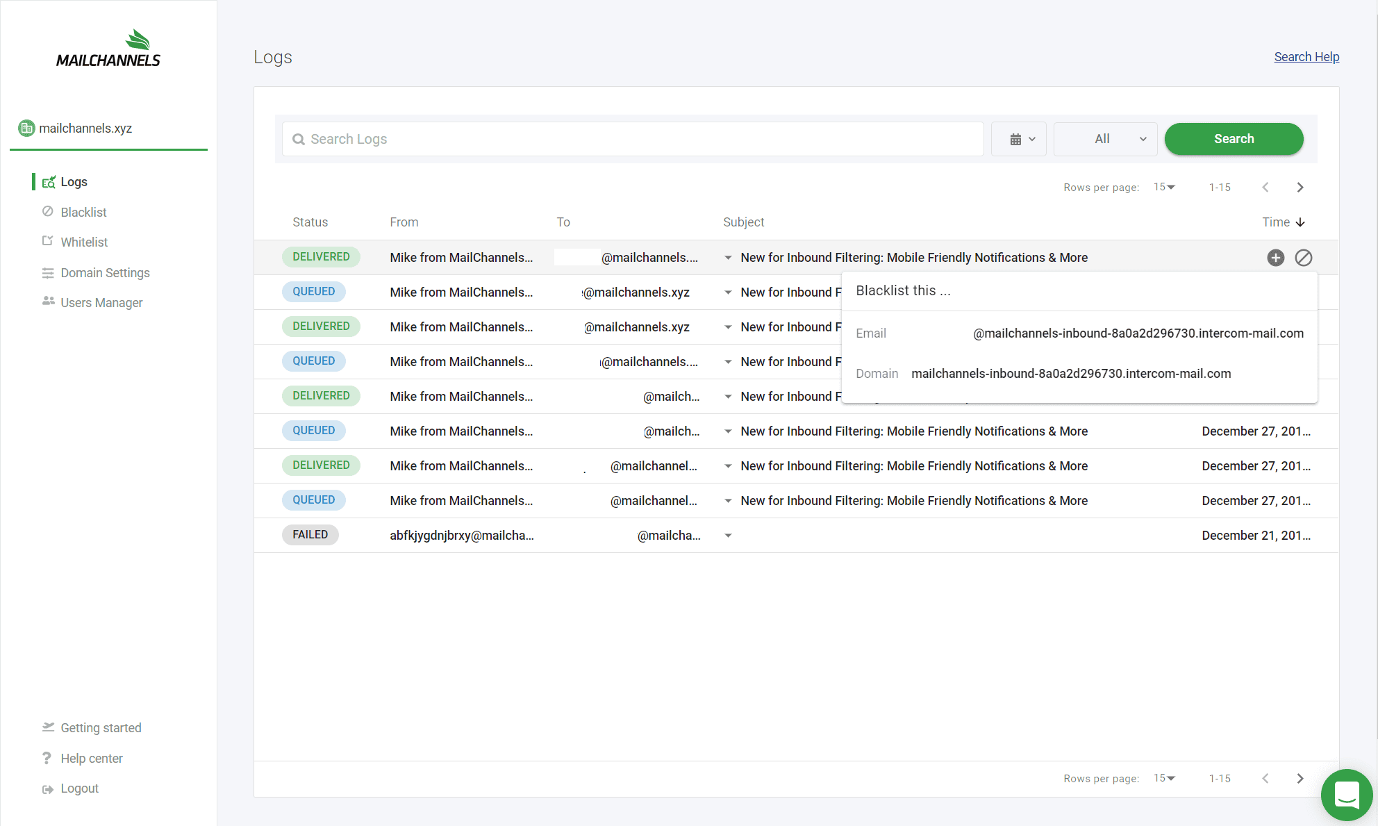 MailChannels - Entire domain visibility for Logs