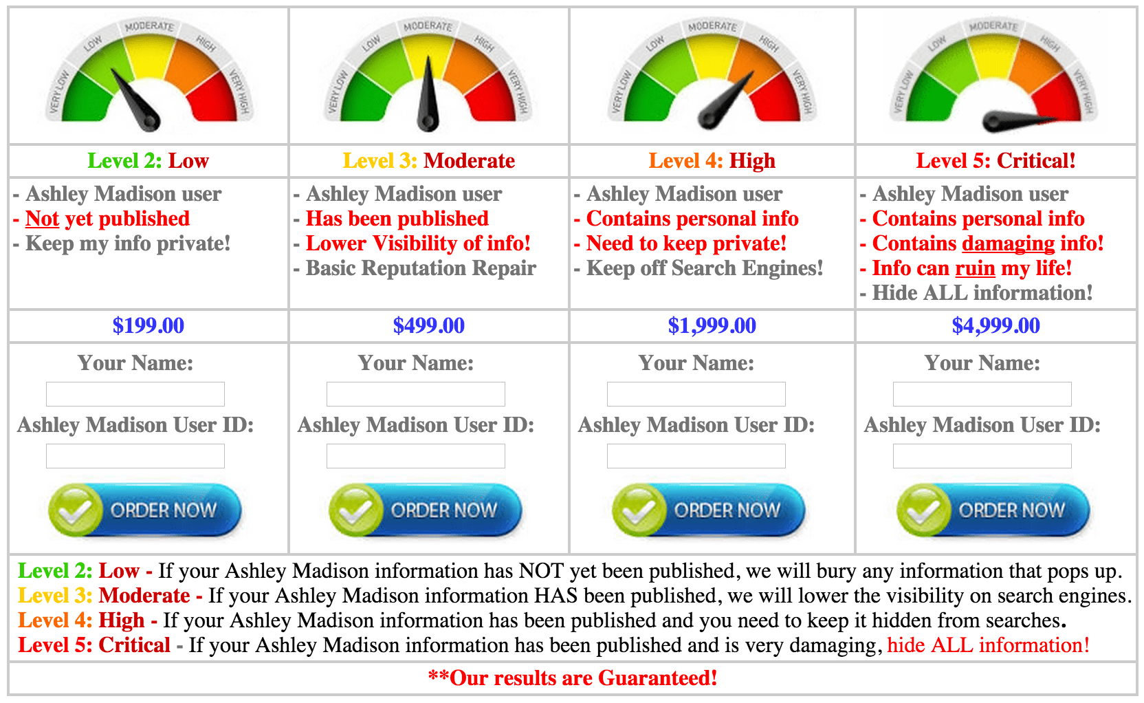 ashleymadison-repair.com pricing information